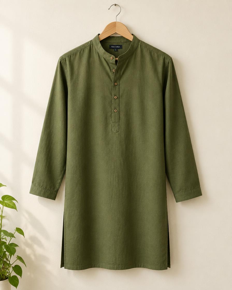 Olive Cotton Kurta